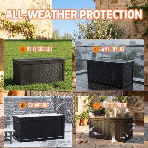Vixzen 320 Gallon Deck Box, Lockable Waterproof Resin Storage Box，Black - Image 4