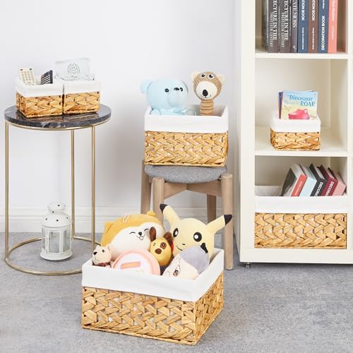 Vagusicc Wicker Storage Basket, 6 Pack Baskets for Organizing, Water Hyacinth Storage Basket, Rectangular Wicker Baskets for Storage Shelves, Cube Storage Bins For Closet/Clothes/Dresser - Image 5