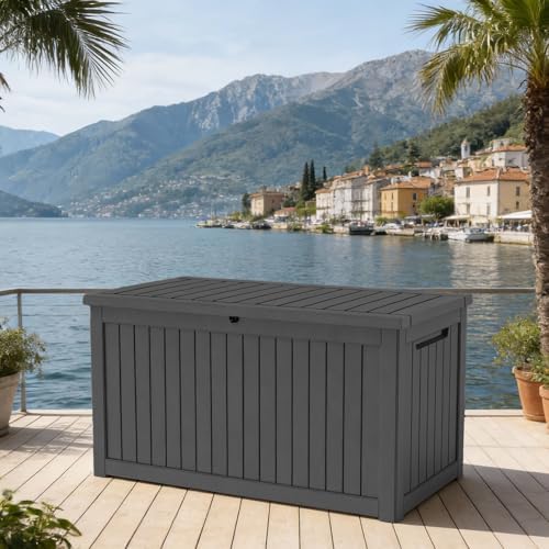 Outdoor Waterproof Resin Storage Deck Box Lockable Outside Bench UV Resistant Bin Patio Porch Furniture Pool Float Garden Tool Cushion (Black, 280 Gallon) - Image 7