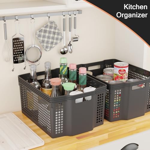 6-Pack Stackable Storage Baskets, Large Woven Plastic Organizer - Image 4