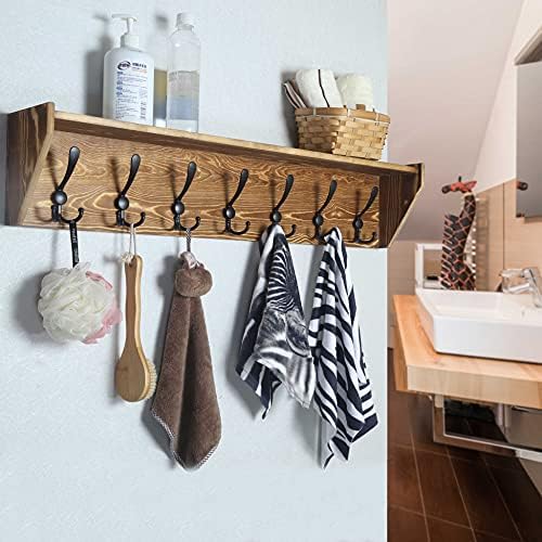 WEBI Wall Shelf with Hooks Underneath,35" Long Coat Rack Wall Mount with Shelf,7 Triple Hooks,Entryway Shelves for Clothes,Jacket,Rustic Brown - Image 6