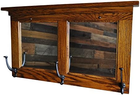 Wall Mounted Wooden Framed Mirror with Hooks – Floating Mission Mirror with Coat Hooks – Rustic Entryway Coat Hanger (30" W x 3" D x 17.5" H, Oak Wood with Michaels Stain) - Image 2