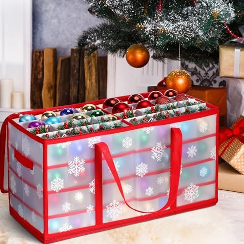 Hosuly 2 Pcs Plastic Christmas Ornaments Storage Box with Dividers, Zippers, 8 Trays,128 Slots, Christmas Storage Containers Xmas Ornaments Organizer for Holiday Balls Ornaments(Snowflake) - Image 5