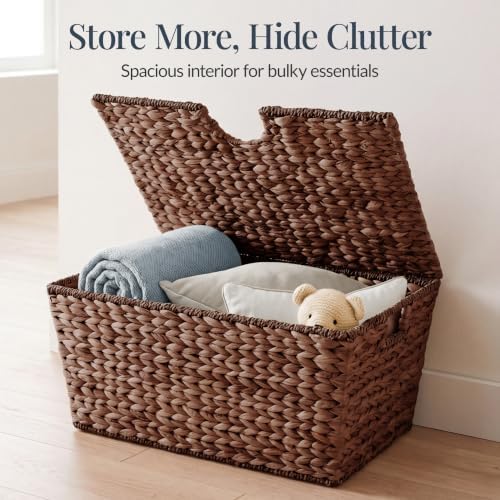Best Choice Products Set of 2 X-Large & Medium Woven Storage Baskets W/Lids, Hyacinth Nesting Bins, Handwoven Organizer Baskets W/Handles for Bedroom, Living Room, Laundry Room, Or Office - Brown - Image 3
