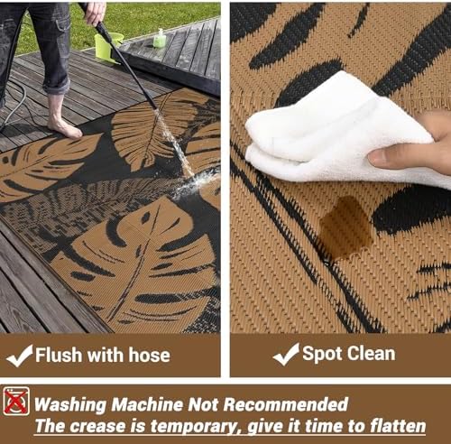COZYLOOM Waterproof Outdoor Rug 9x12, Reversible Plastic Straw Rug Patio Camping Rug, Indoor Outdoor RV Mat Carpet for Deck, Camper, Porch, Balcony, Backyard, Picnic, Tropical Leaf Patio Carpet - Image 7