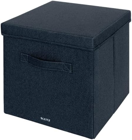 Leitz Fabric Storage Box with Lid, Set of 2 Cube Storage Unit Boxes, Foldable Fabric Ottoman Storage Box, Foldable & Eco Conscious Organiser Box, Recycle Range, Velvet Grey, Large, 61450089 by Leitz