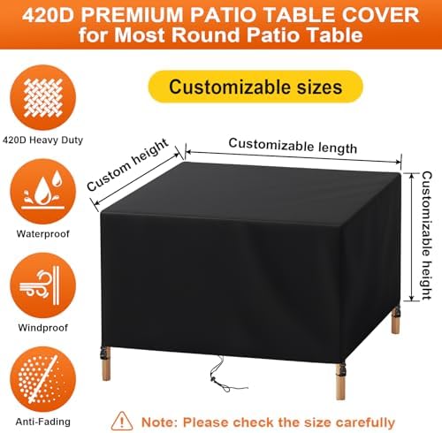 Patio Furniture Cover Rectangle 68"(L) x 32"(W) x 28"(H), Custom Heavy Duty 420D Waterproof Outdoor Cover with Drawstring & Buckles for Table Chair Garden, Black - Image 3