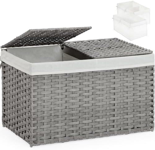 SETVSON Storage Basket with Lid Wicker Baskets for Storage, 160L Gray by SETVSON