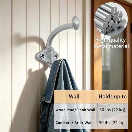 Dseap Cast Iron Wall Hooks, Heavy Duty Coat Hooks, Rustic Vintage Farmhouse Hook for Hanging Winter Coats Jackets Towels Hats Bags Plants, Silver, Pack of 10 (ShldCast) - Image 4
