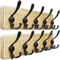 Dseap Coat Rack Wall Mount - Heavy-Duty Robust Rustic Wooden Wall Coat Hanger Hook Rail with 5 Triple Hooks for Winter Coats Hat Jacket Clothing, Light Brown & Black, Pack of 2 by Dseap