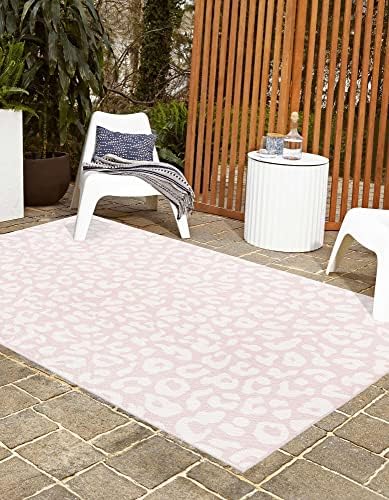Unique Loom Outdoor Safari Collection Area Rug - Leopard (5' 3" x 7' 10" Rectangle, Pink Ivory/ Ivory) - Image 4