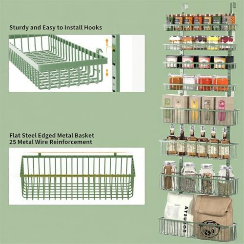 Moforoco Sage Green Over The Door Pantry Organizer, Pantry Door Organizer Shelves, Kitchen Organizers and Storage, Hanging Basket Wall Spice Rack Seasoning Shelves - Image 4