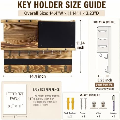Key Holder Wall Mount with Shelf, Key Hooks for Wall, Wood Color - Image 2