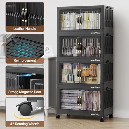 BROVIEW 300Qt Stackable Storage Bins with Lid for Home Dorm, 5Pack Black - Image 3