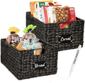 Best Choice Products Pantry Baskets Set of 2 16x12in Water Hyacinth Storage Baskets, Woven Wicker Kitchen Organizers with handles w/Chalkboard Label Chalk Marker - Black by BestChoiceProducts