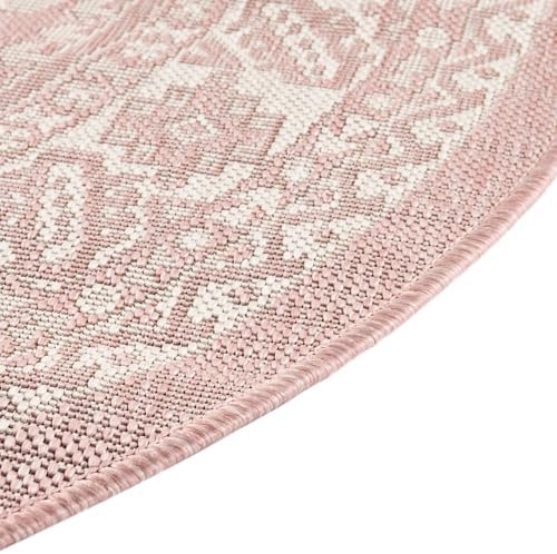 Rugs.com - Outdoor Aztec Rug – 5 Ft Round Pink Indoor/Outdoor Rug – Washable Flatweave Aztec Pattern for Patios, Decks, and Porches - Image 6