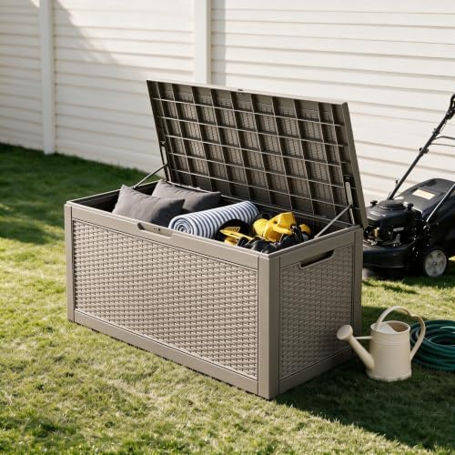 120 Gallon Deck Box,Lockable Outdoor Storage Box Gas Lift,Waterproof Grey - Image 2