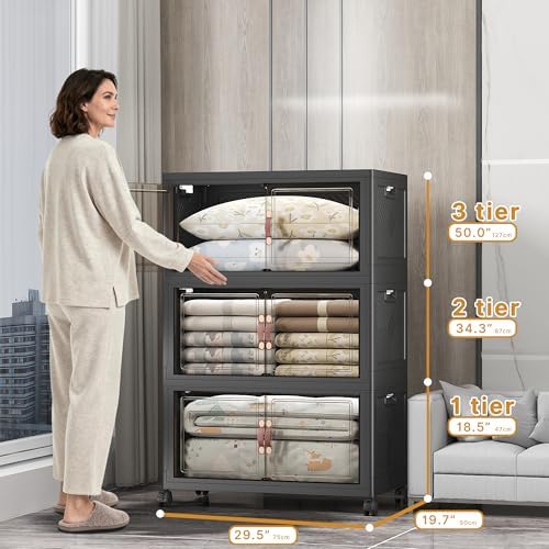 UAMFURI Stackable Storage Bins, 525QT Collapsible Drawers with 1 Lid - Image 2