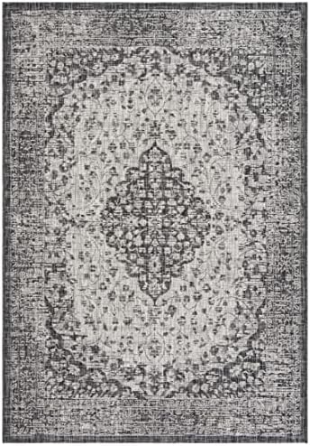 SAFAVIEH Washable Rug Outdoor Courtyard Collection - 5'3" x 7'7", Black & Grey, Non-Shedding & Easy Cleaning, Ideal for Patio, Backyard, Mudroom (CY8720-37612) - Image 3