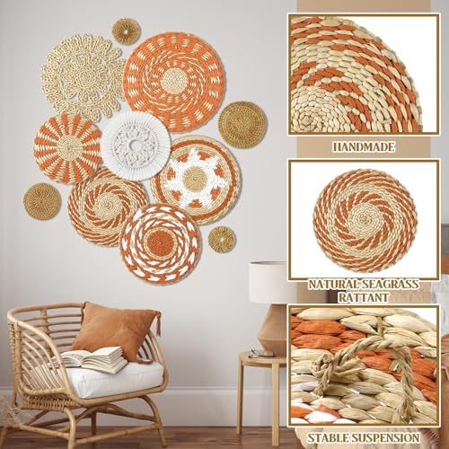 Tatuo 11 Pcs Boho Wall Basket Decor Woven Wall Hanging Art, Delicate - Image 4