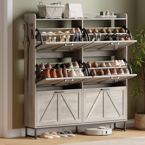 Xixini Shoe Storage Cabinet with 6 Flip Drawers, Entryway Shoe Rack, Grey by Xixini