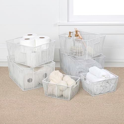 happimess Sutton 6-Piece Nesting Mild Steel Storage Baskets 16", White - Image 2