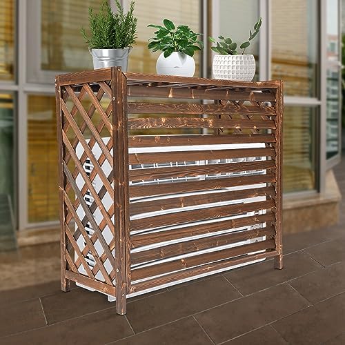 Wooden Air Conditioner Cover Fence Outdoor, Air Conditioner Fence Screen Outdoor Rustic Brown Unit Privacy Screen Enclosure With Shutter Design, Freestanding For Hiding Ac & Trash Cans, Easy Assembly - Image 6
