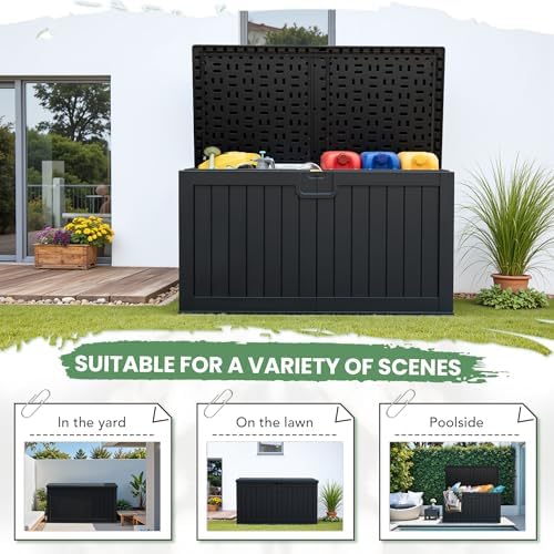 Greesum 230 Gallon HDPE Outdoor Storage Box with Removable Dividers, Weatherproof Oversized Deck Box for Patio, Garage, Garden, Black - Image 6