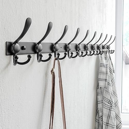 Dseap Coat Rack Wall Mount 37 Inch, Heavy Duty 12-Gauge Base vs Flimsy 1mm, Double-Thick Solid Anti-Snap Hooks, 16” Stud-Mount, Stainless Steel 10-Hook Hanger for Closet Entryway, Black - Image 5