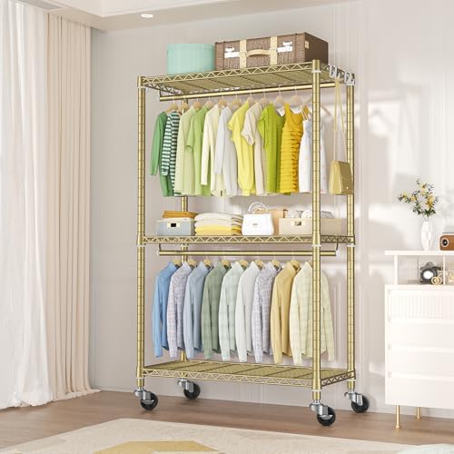 FUTASSI Rolling Clothes Rack, Clothing Racks for Hanging Clothes, Gold - Image 2