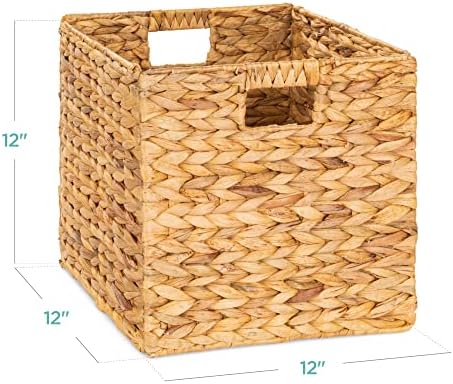 Best Choice Products 12x12in Hyacinth Baskets, Rustic Set Of 5 Multipurpose Collapsible Storage Organizer, Handwoven Laundry Totes for Bedroom, Living Room, Shelves w/Inserts - Natural - Image 2