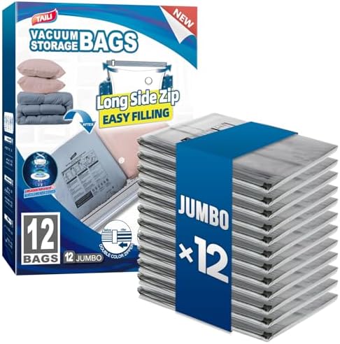 TAILI 12 Pack Vacuum Storage Bags, Jumbo LONG SIDE ZIP(39x28 inch), Clear by TAILI