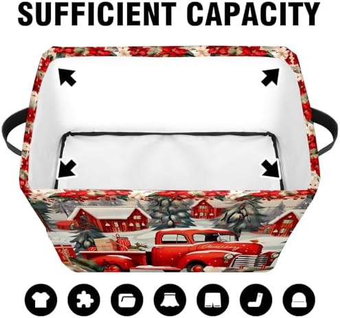Christmas Baskets Storage Bins with Handles, Christmas Red Truck Foldable Fabric Baskets Canvas Cloth Organizer Storage Boxes 2 2piece - Image 5