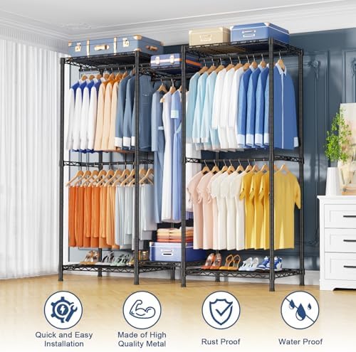 Ulif E12 Clothes Rack，Heavy Duty Freestanding Garment Rack with Shelves，Metal Clothing Closet Storage System for Hanging Clothes，57.1" W x 16" D x 76.5" H, Hold 860 lbs，Black - Image 6