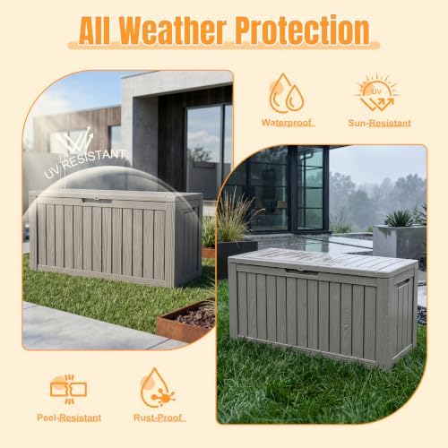 Outdoor Storage Box,140 Gallon Waterproof Resin Deck Box with Support Rod - Image 2