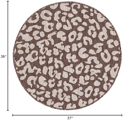Unique Loom Outdoor Safari Collection Area Rug - Leopard (3' Round, Brown/ Light Brown) - Image 2
