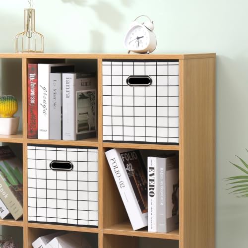 Fabric Cubby Storage Bins,13x13x13 Inches,Cube Organizer Bin Foldable Storage Boxes with Dual Handles Fabric Organizer Box and collapsible Storage basket,Set of 3,White grid - Image 5