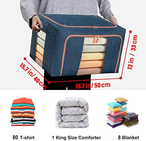 Large Storage Bags,Foldable Storage Bins with Hold Shape Metal Frame,Closet Organizer Containers with Zipper,Clear Window,Thick Fabric for Seasonal Clothing,Bedding (66L x 3 Pack) - Image 2