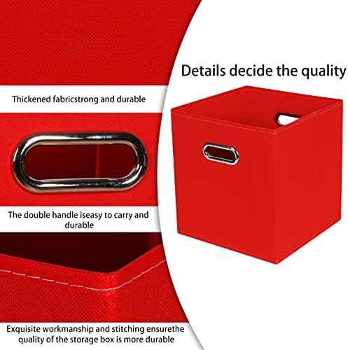 STOREONE Fabric Storage Bins Cubes Baskets Containers-(11X11X11) with Dual Handles for Shelf Closet, Nursery Home ， Bedroom Organizers, Foldable Set of 8 (Red) - Image 7