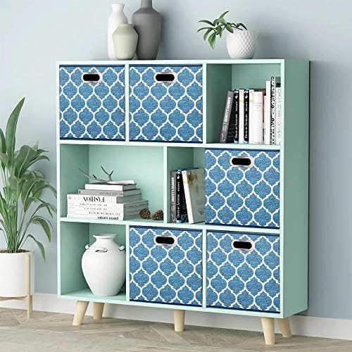13x13x13 Inch Cube Storage Bins Blue Navy Foldable Grid Lantern Print Fabric Storage Basketes for Home Organizers Storage Drawer,QY-SC02-6 - Image 7