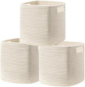 UBBCARE Set of 3 Cotton Rope Basket 13 X 13 X 13 Inches, Woven Storage Baskets for Shelves, Organizing with Handles, Cube Storage Bins for Storage Books, Magazines, Beige by UBBCARE