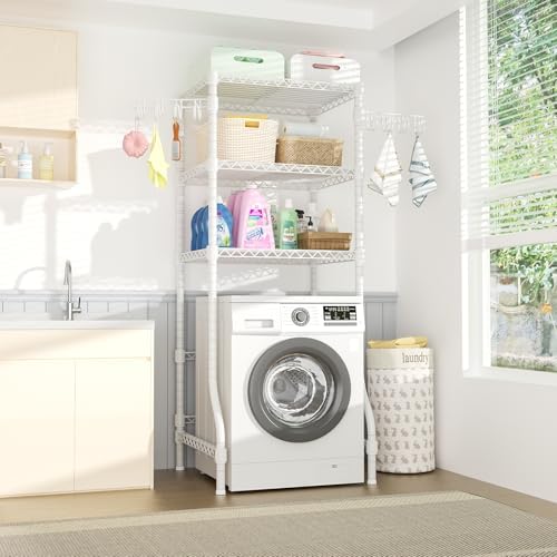 Ulif U8 Mini Laundry Room Storage Organizer, Over The Washer and Dryer Storage Shelves for Laundry Organization, 29.5”W x 17.3”D x 76.2”H, Suit Washing Machine Width Within 27.1”, Hold 304 lb, White - Image 2