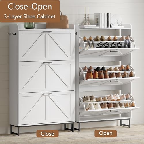 Xixini Shoe Storage Cabinet with 3 Flip Drawers, Entryway Shoe Rack, White - Image 3