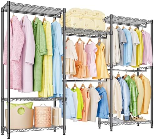 M MZG Heavy Duty Rolling Garment Rack 6 Tiers Adjustable Wire Shelving Clothes Rack with Rods Storage Closet Clothing Rack Black 15.7" D x 70.8" W x 76.5" H by MEIGAOPLASTICANDMETALHKCOLIMITED