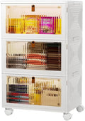 3 Tier Plastic Storage Bins with Lids 35QT, Stackable Storage Containers with Wheels, Folding Storage Boxes, Collapsible Storage Bins, Closet Organizers and Storage for Living Room,Office,Dorm by YFXCVSL