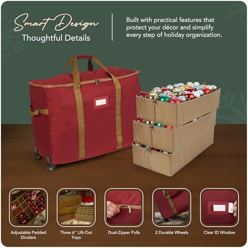 Covermates Rolling Adjustable Ornament Storage Bag, 25.5"W x 13"D x 18.5"H - Image 4