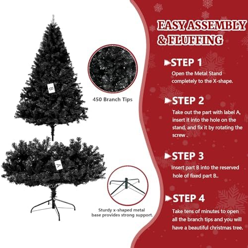 ULICO 4ft Artificial Black Christmas Tree,Premium Spruce Xmas Tree with 450 Branch Tips, Fake Christmas Tree with Foldable Metal Base Stand,Home, Office,Party Decoration - Image 5
