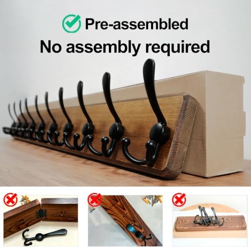 WEBI Coat Rack Wall Mount,38 9/16" Long,10 Hooks,Coat Hooks Wall Mounted,Coat Hanger Wall,Farmhouse Wood Hook Rack Rail,Triple Hooks for Hanging Coats,Clothes,Jacket,Brown - Image 6