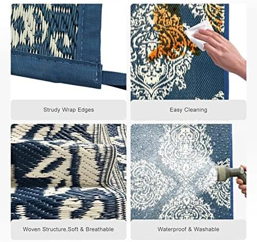 wikiwiki Outdoor Rug, 9x18ft Waterproof Reversible Mat Indoor Outdoor Rugs Carpet, Small Area Rug Plastic Straw Rug for Patio Deck Balcony Pool RV Camping Beach Picnic, Blue & Beige, Rugscape Series - Image 6