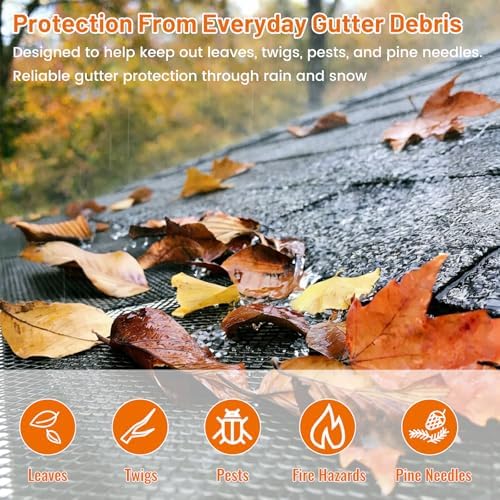 60 ft Gutter Guard (20 Pack) - Fits 4 to 6 Inch K Style Gutters - Black Coated Steel Micro Mesh - Snap In Leaf Guard Protection - Easy DIY Rain Gutter Screens Covers - Image 2